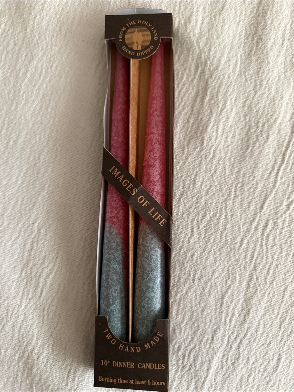 Burgundy and Gold Hand-Dipped Dinner Candles - Pack of 2 made in Israel.